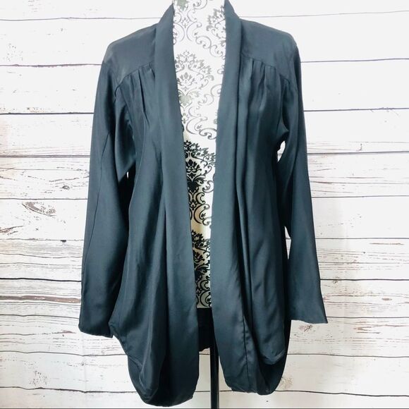 Marie Oliver 100% Silk Kimono Kaftan Draped Cardigan Jacket Black - Picture 3 of 8